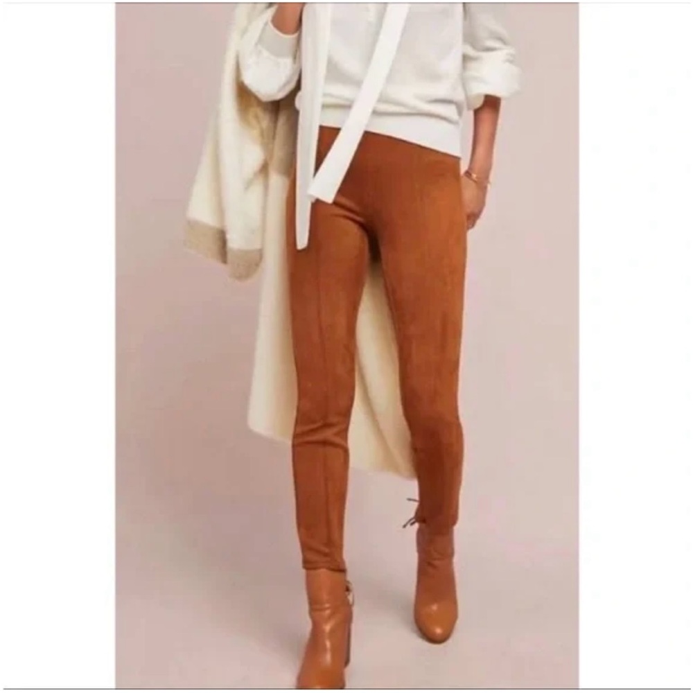 Anthropologie Faux suede ankle zip pants rust color